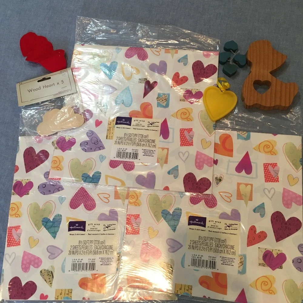 Bundle of hearts crafts, bag & wrapping paper 14 items -1 of 14 contains 3 items